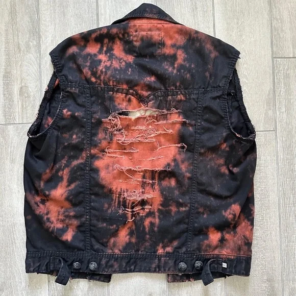 Rivet De Cru Jean Jacket Classic Sleeveless Rebel Distressed Look Men's Large